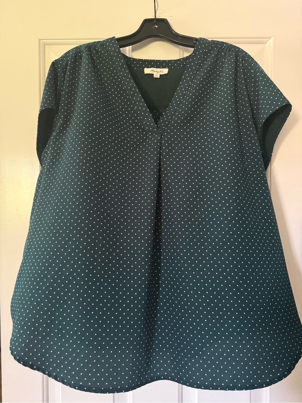 Monday Fun Green Polka Dot V-Neck Blouse